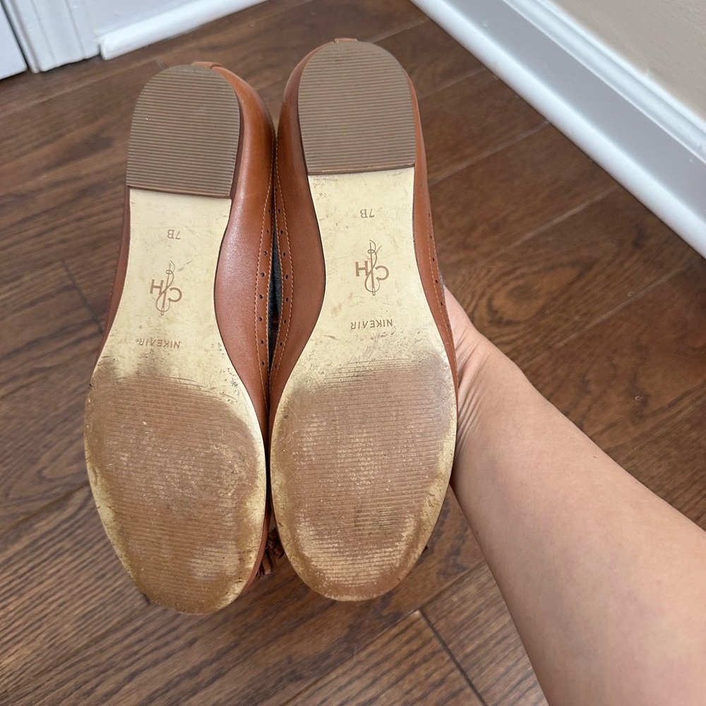 Cole Haan Grey Tweed and Brown Leather Bow Flats - Picture 2 of 4
